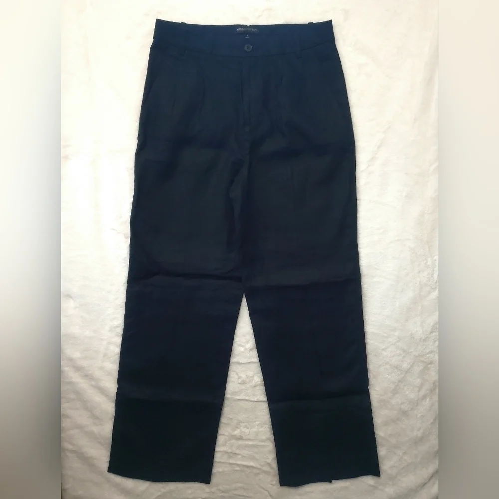 Banana Republic High-Rise Palma Straight Size 4 Black 100% Linen Pants RT$140
